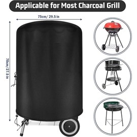 75x70cm BBQ Grill Cover Round Waterproof Dust-Proof UV Resistant Gas Grill Cover Outdoor Gas Charcoal Barbecue Gill Protector Cover for Weber Charcoal Kettle and Other Kettle Style Barbecue Grill