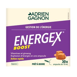 Adrien Gagnon - Energex Boost Liquid - Fast-Acting Natural Energy Burst – Vitamins, Adptogenic Plants & Natural Caffeine – Caramel Flavor -30 Shots