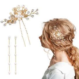 Bridal Wedding Hair Pins Crystal Pearl Hair Clip Rhinestone Hair Crystal Pearl French Hairpins Hair (gold)