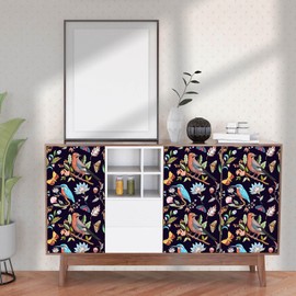 Wookmmy Vintage Black Floral Bird Peel and Stick Wallpaper Dark Botanical Design with Butterfly Removable Self Adhesive Vinyl Contact Paper for Cabinets Bathroom Wallpaper 17.7" x 70.8"