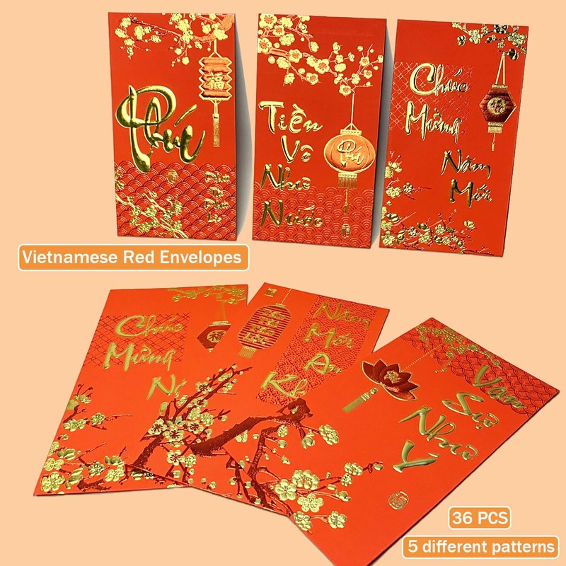 Zurtoki 36 PCS Vietnamese New Year Red Envelopes,Hong Bao Li