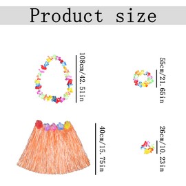 Bojueshaw Hawaiian Party Set,5pcs Hula Skirt Costume with Grass Skirt,Flower Lei Necklace,Headband & Bracelets for Luau,Beach & Summer Parties