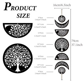 CREATCABIN 7 Pcs Moon Phase Wall Decor Boho Moon Wall Hanging Display Nordic Wood Wall Art Tree Of Life Hollow Home Decoration Wall Mounted Decal for Bedroom Living Room Apartment 31x6.2 Inch