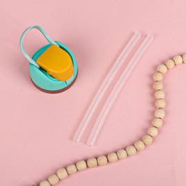 Replacement Lid for Owala Freesip, Compatible with Owala Cup 16oz 24oz 32oz 40oz, One Button Water Bottle Top Lid Replacement Accessory and Straws, Leakproof, BPA-Free (Brown Blue)