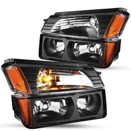 JSBOYAT 4pcs Headlight Assembly Replacement for 2002 2003 2004 2005 2006 Chevy Avalanche BODY CLADDING with Bumper Lights Headlamp (Black Housing with Amber Reflector)