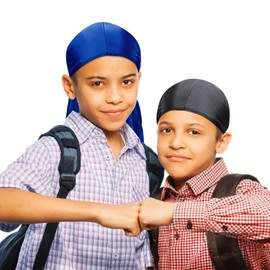 10 Pieces Kids Satin Silk Durag with Wave Caps Set Unisex Baby Durags 360 Wave Wide Strap Headwraps Long Tail Turban Beanies (Silver, Black, Royal Blue, Red, Green)