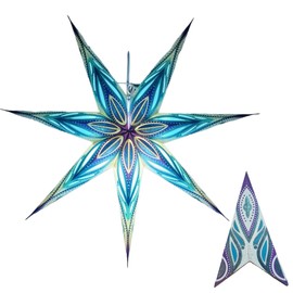 YEPSIO Paper Star Lantern Lampshade 7 Pointed Paper Star Light Shades Large 60cm Star Hanging Decorations for Christmas Wedding Home Decoration Birthday Party Stars (Glitter Blue Multi)