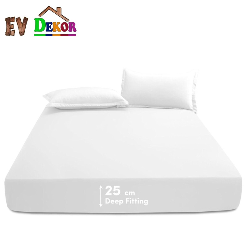 EV DEKOR®MF0001 Fitted Sheet Double, White - Deep Pocket Bedsheet
