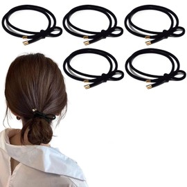 Fuyunohi Hair Rubber Black Hair Rubber Non-marking Hair Rubber Set of 5 Hair Clips, Korean Style, Simplified, Plain, Non-Cut Rubber, Stretchable Bang, Ponytail Ring, High Elasticity, Stylish, Hair