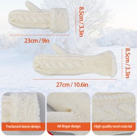 Aomhrek Knitted Gloves Mittens for Women, Thickened and Warm Gloves Women's Winter, One Size Gloves Winter Women, Gloves Women, White