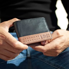 Lois - Men's Leather Wallet - Men's Leather Wallets with RFID Protection - Men's Small Wallet - Men's Leather Wallet - Men's Wallet RFID Protection, Black-Tan, casual