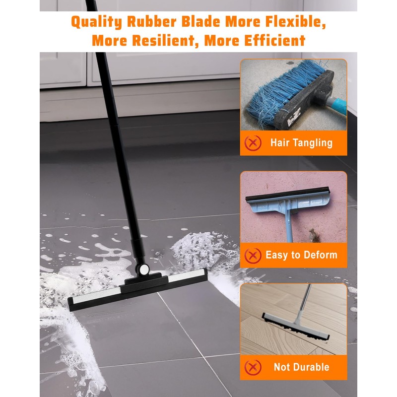 Angootao Heavy Duty Floor Squeegee, 53 Inch Long Handle Cleaning