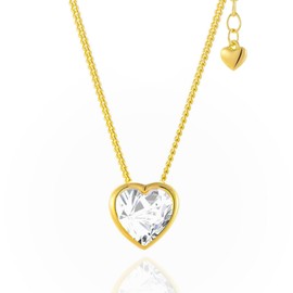 Sternvoll® Heart Necklace Made of 925 Sterling Silver with Zirknoia, 1 mm Premium Curb Chain Adjustable 40 + 5 cm with Heart Pendant, Gold