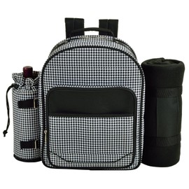 Picnic at Ascot - Deluxe Equipped 4 Person Picnic Backpack with Cooler, Insulated Wine Holder & Blanket - Houndstooth