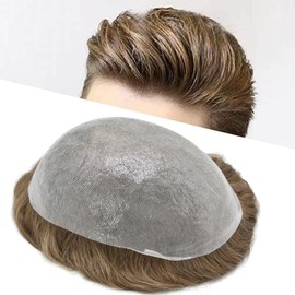 SINGA HAIR Toupee For Men Human Hair Piece Replacement Wigs Poly Skin Mens Toupee Hairpiece Transparent V-Looped 0.06mm Ultra Thin Skin Toupee Hair Units for Men #17R