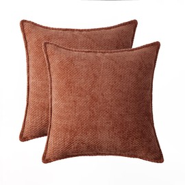 ZSkogur 2 Dark Rust Decorative Throw Pillow Covers 18 * 18 inches for Living Room Sofa Bed Farmhouse Fall Home Boho Decor Soft Corduroy Stripe Patchwork Plaid Textured Square Cushion Cover