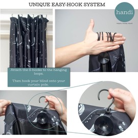 Premium Handi portable blackout blind with unique hook-on system. Guaranteed all night hold | Easy Install | 198 x130cm | Travel Anywhere Curtain | Suction Cups Temporary Stick on to Windows | Baby