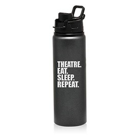 MIP Brand 25 oz Aluminum Sports Water Travel Bottle Theatre Eat Sleep Repeat (Charcoal)