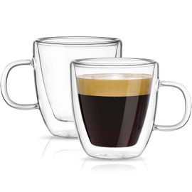 Mfacoy Glass Double Wall Insulated Espresso Cups (Set of 2), 5.4 oz Glass Espresso Shots Cup with Handle, Insulated Glasses Espresso Mugs, Small Coffee Cups, Espresso Shot Glass, Espresso Shot Glass