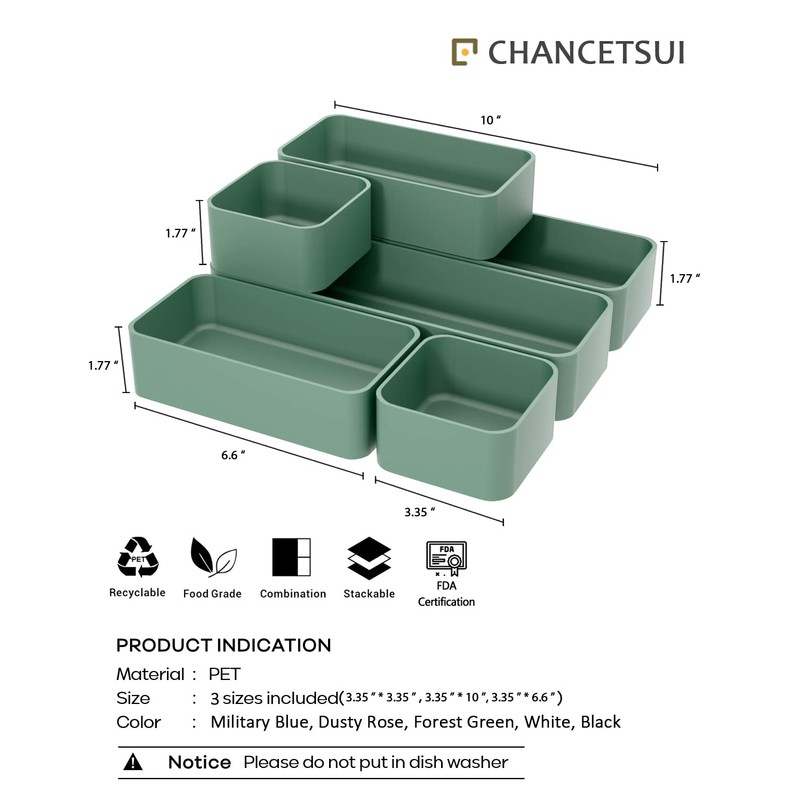 6 Piece Stackable Plastic Organizer Drawers Set, Multifunctional Stackable Storage