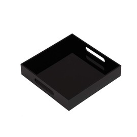 KEVLANG Glossy Black Sturdy Acrylic Serving Tray with Handles-10x10Inch-Serving Coffee,Food,Breakfast,Butler-Kitchen Countertop Tray-Makeup Drawer Organizer-Vanity Table,Ottoman Tray-Decorative Tray