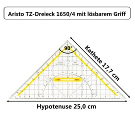 Aristo AR18054B TZ Triangle AR1650/4 with Geocover Protective Case (Hypotenuse 25 cm, Removable Handle, Ink Knobs, Geocover with Holes and Magnetic Closure) Basic