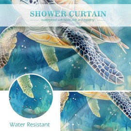 Aimego Stall Small Shower Curtain - Sea Turtle Nautical Summer Teal Blue Ocean Beach Tropical Fish Coral Narrow Half Fabric Cloth Bath Shower Curtain Set with 12 Hooks for Bathroom Decor, 36"x72"