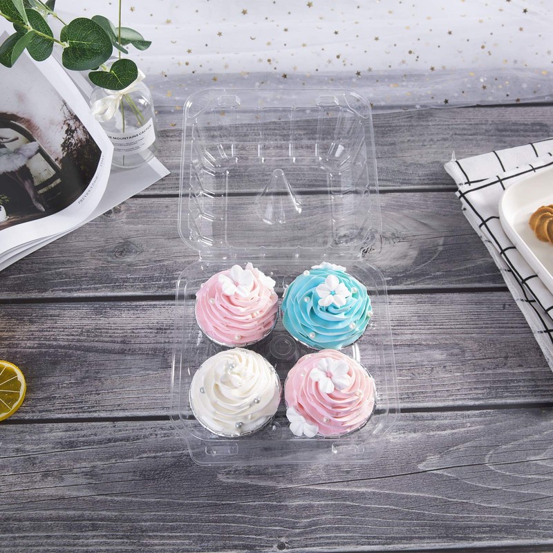 [15pcs]Clear Cupcake Boxes 4 Cavity Holder,ONE MORE Large 4 Compartment