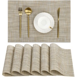 SHACOS - Juego de 6 manteles individuales de vinilo tela de PVC, resistentes al calor, resistentes a las manchas, decoración de mesa para interiores y exteriores, color beige