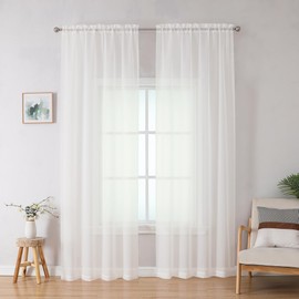 Simplebrand Ivory Sheer Curtains 84 Inches Long, Light Filtering Rod Pocket Solid Color Window Sheer Curtain Panels, Elegant Curtains & Drapes for Living Room, Bedroom 2 Panels (Ivory, 42" W x 84" L)