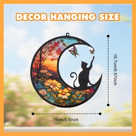 Swirge Cat Hanging for Windown, Acrylic Black Cat Ornament Decor, Cat Catching Butterfly Memorial Suncatcher, Loss of Cat Sympathy Gift, Gift for Cat Lovers （Butterfly