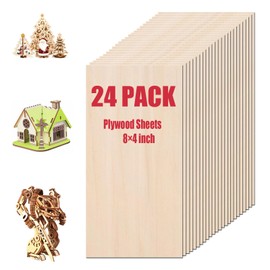 Basswood Sheets Plywood Wood Sheets for Crafts 1/16" (1.5mm) x 8" x 4", 24 Pack Thin Plywood Sheets for Laser Cutting, Engraving, Wood Burning, Unfinished Wood Pieces Wood Blanks for Pyrography