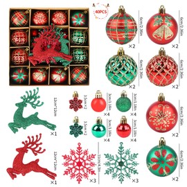 40Pcs Christmas Tree Baubles Red Green Glitter Christmas Balls Snowflakes Xmas Tree Decorations Shatterproof Christmas Tree Ornaments for Xmas Trees Garlands Home Decor