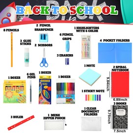 Gilprop 1 Set School Supply Kit 88 Pcs Back to School Supplies for Students Essential Bundle Kit Include Pencil Notebook Ruler Glue Scissor Sticky Note Eraser Pencil Sharpener