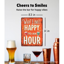 Vintage Metal Bar Sign - Humorous Home Bar Decor, Funny Bar Wall Decor, Beer Drinker Gifts | Cool and Funny Wall Decor for Bar, Basement, Apartment, Garage, Man Cave (Happy Hour)