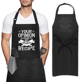 Iridsmole Funny Cooking Aprons for Men, Adjustable BBQ Grill Apron with Pockets, YOU OPINION WASN'T IN THE RECIPE Apron, Christmas Gifts for Men Husband Father's Day Birthday Gift