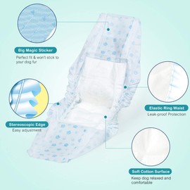 Flying Paws Male Dog Diapers - Absorbent Dog Wraps Belly Bands for Dogs with Leak Protection, Excitable Urination, Incontinence, or Male Marking, X-Small 60 Pcs