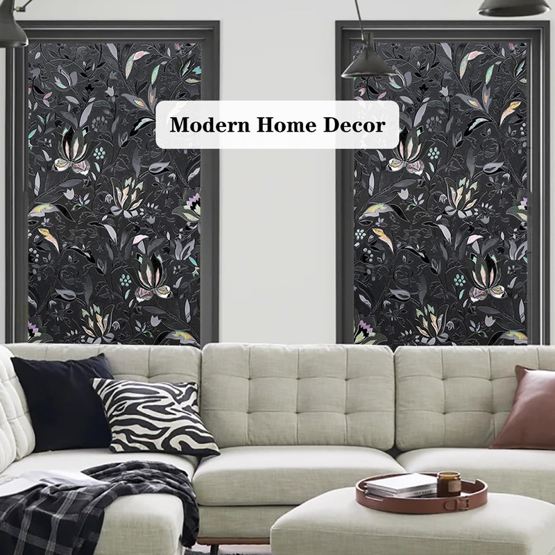 ConCus-T Total Blackout Window Privacy Film Tulip Engraving Window Decals,