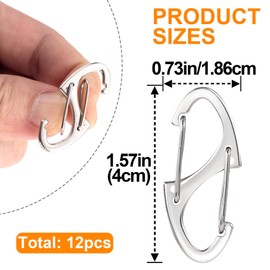 Winsyison 12pcs Zipper Anti Theft Clips, Zinc Alloy S Zipper Pull Locks, Mini Dual Spring Carabiner Snap Hook for Outdoor Camping Hiking Fishing Traveling Suitcase Luggage Backpacks- Silver