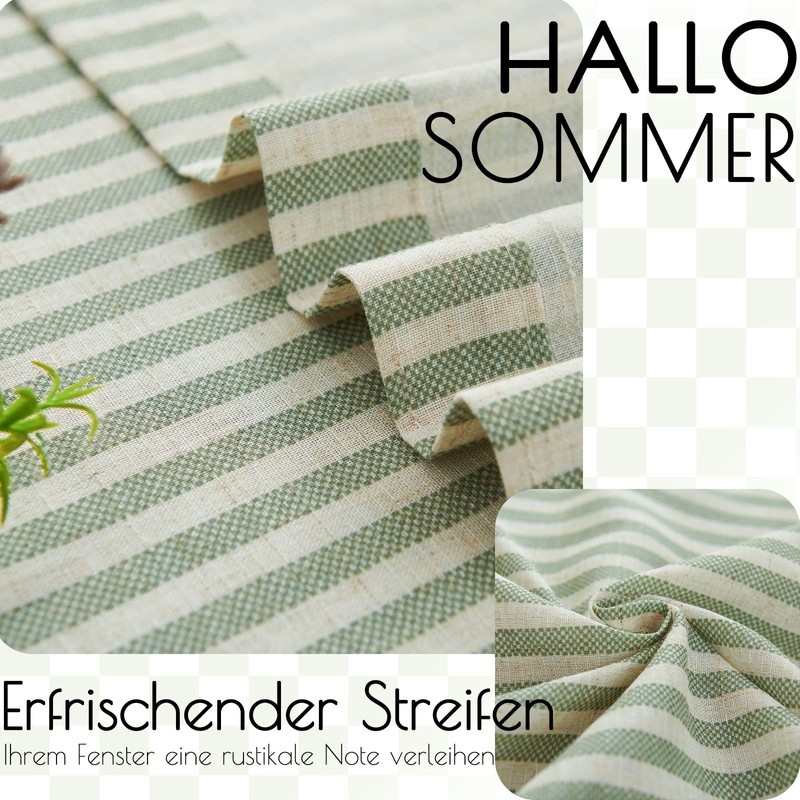 TOPICK Striped Panel Curtains, School Running, Linen Curtains with Stripes,