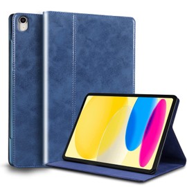 Gexmil Gexmil Leather Case for iPad (A16) 11th Generation 11 Inch 2025, iPad 10th Generation 10.9 Inch 2022,Protective Top Grain Leather Cover Support Auto Sleep/Wake,Anti Slip,Blue