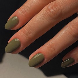 KQueenest KQueenest Olive Green Press on Nails Short Oval, Glossy Fake Nails Short Round, Solid Sage Green Acrylic Nails Press on, Almond Nails Glue on, Reusable Stick on Nails for Women Daily Wear 24 Pcs