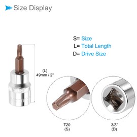 CoCud Torx Bit Socket, 3/8" Drive x T20 S2 Steel CR-V Torx Star Socket Impact Bit Screwdriver Sockets Adapter - (Applications: for Fastening Screws), 1-Pieces
