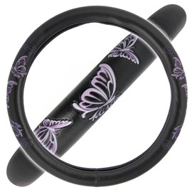 BDK SW-509-PP Universal Fit Purple Butterflies Design Comfort Grip Steering Wheel Cover for Car SUV Van & Truck - 15 Inch Standard Size, Butterfly Purple