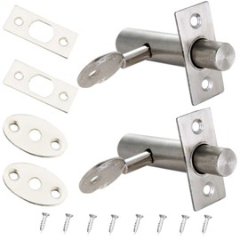 2 Pack Tubular Mortice Latch Door Security Rack Bolt Stainless Steel Door Bolts with Keys and Screws for Internal Door and Window