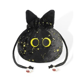 ANZOME Dice Bag, Black Cat Velvet Pouch with 7 Dividers, for RPG