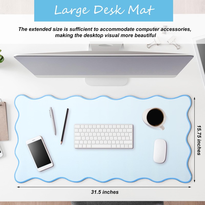 Hahafelt Scalloped Desk Mat Large Scalloped Piping Cute Desk Mat