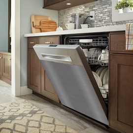 Stainless Steel Magnetic Dishwasher Cover, 23.5” x 26” Brushed Magnetic Dishwasher Door Cover, Kitchen Decorative Fridge Panel Decal, Refrigerator Appliance Covers, Silver Gray Appliances Decorate