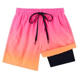 Cozople Boys Orange Neon Swim Shorts Lightweight Compression Liner Swimming Trunks Quick Dry Stretchy Bathing Suits Novelty Boxer Brief Lining Swimwear for Summer