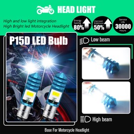 HAISECA 2Pcs 9-48V ATV LED Bulbs White,1800LM Hi-Lo Beam 4COBs H6M P15D LED Bulbs for or Motorcycle,Y amaha,ATVS Y FM350 450 400 660 700 Raptor.